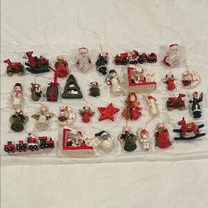 Vintage 70’s Festive Mini Christmas Ornaments Set of 32. Made Out Of Wood.